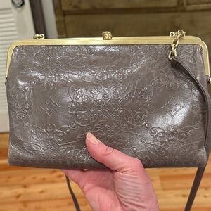 Elegant Gray Embossed Leather Clutch